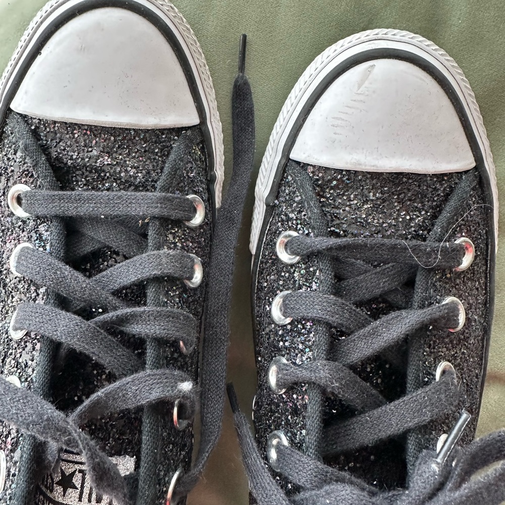 Converse Chuck Taylor All Star Low Black Glitter Sneakers Womens Size 5.5 - Picture 1 of 7